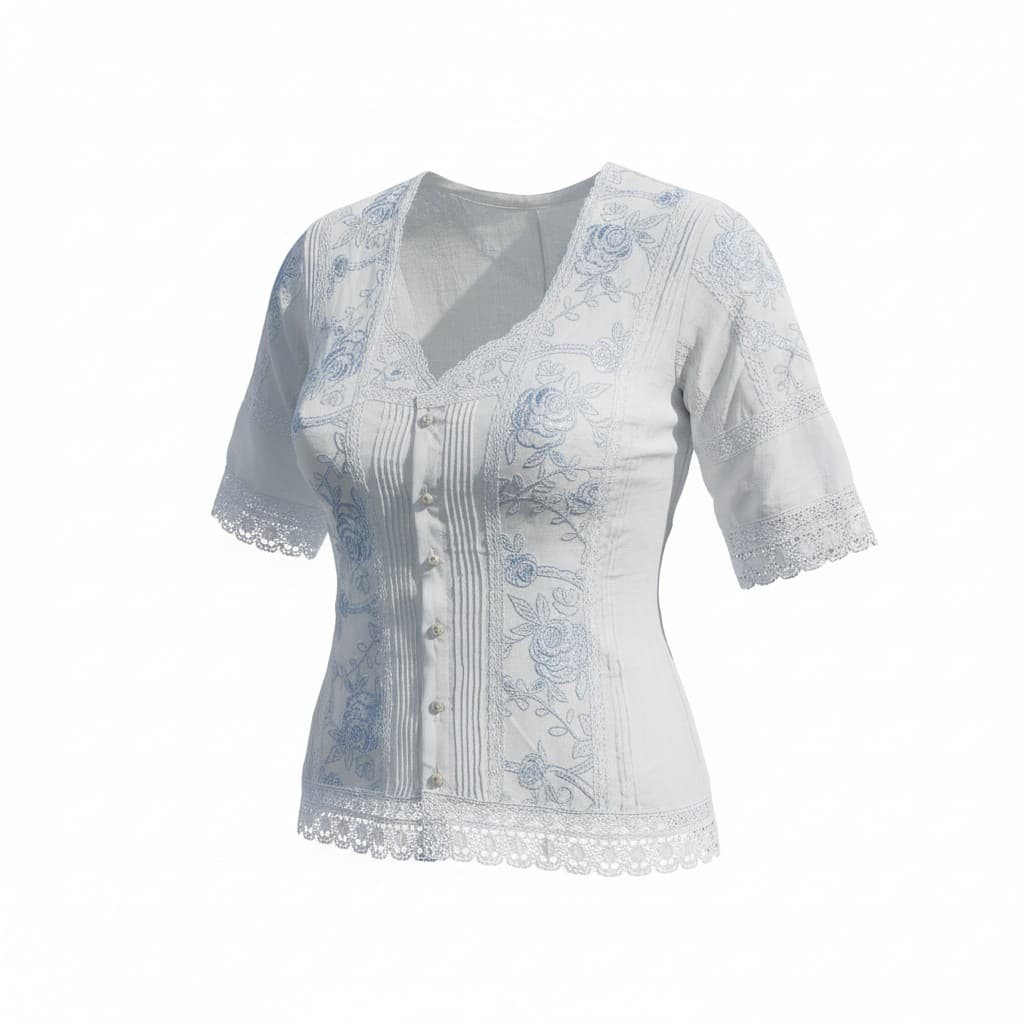 PanamaBy Blusa tipica de lujo confeccionada con tela olan de hilo, encaje trencilla y bordado de hilo